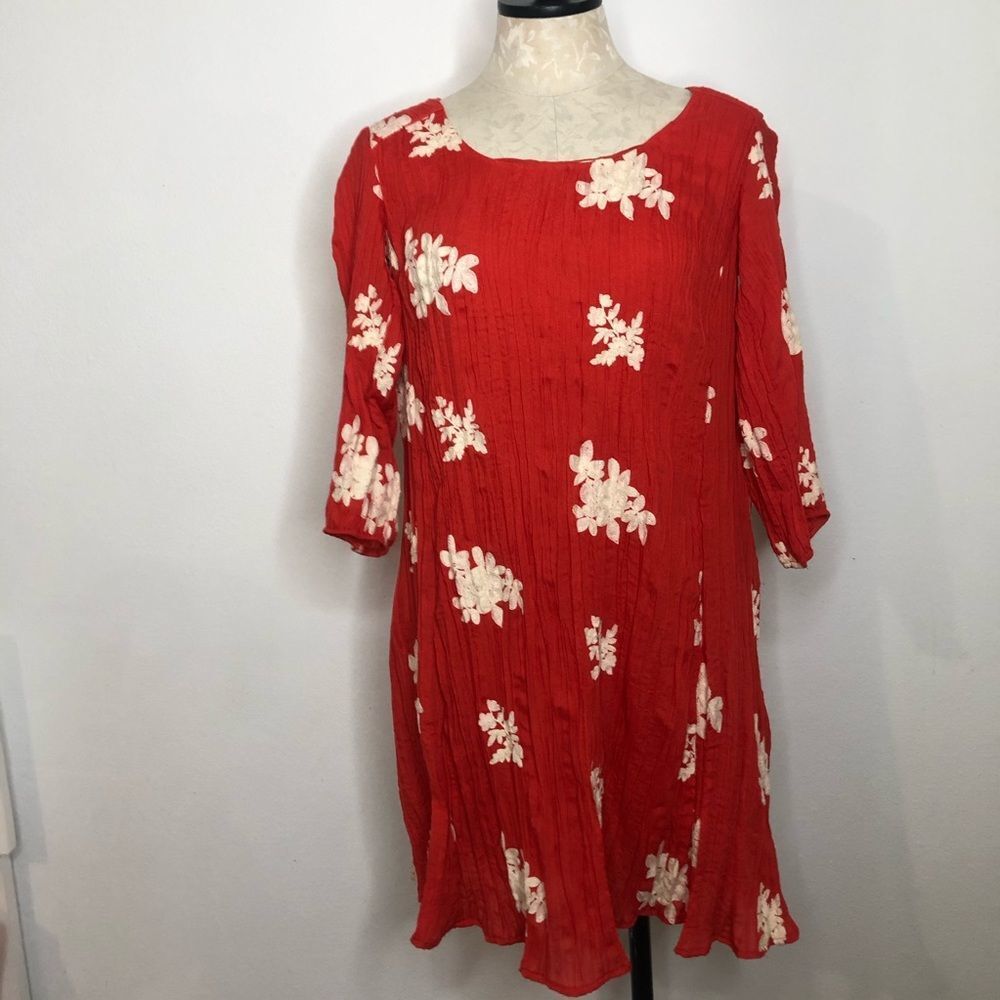 ECI red embroidered bohemian floral dress